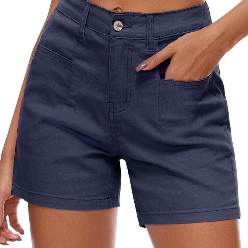 Brand New Women High Waisted Stretchy Denim Shorts Navy Blue Xl